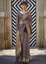 Handloom Organza Dark Brown Party Wear Weaving Work Saree